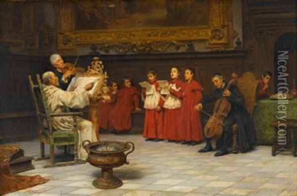 Choir Practice Oil Painting - Francesco Bergamini