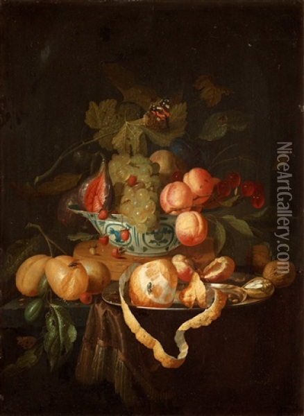 Still Life With Fruits And A Butterfly Oil Painting - Johannes Hannot