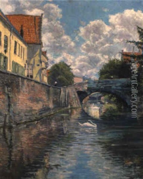 De Reien Te Brugge Oil Painting - Omer Coppens