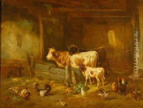Interno Di Stalla Con Animali Oil Painting - Louis, Ludwig Reinhardt