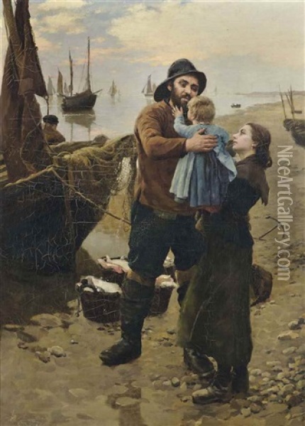 Daddy's Welcome Oil Painting - Frank Bramley