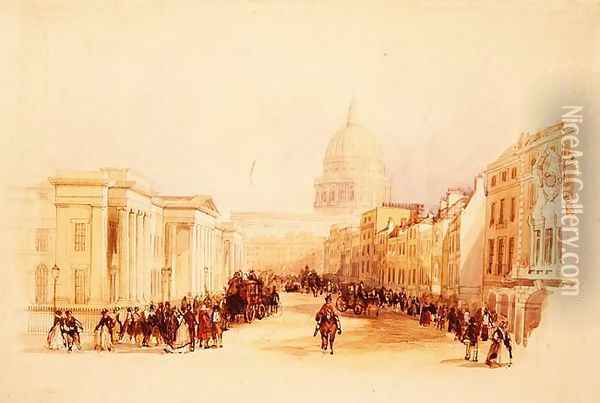 General Post Office and St. Martin le Grand, 1845 Oil Painting - John Francis Salmon