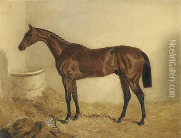 Little Wonder, Winner Of The Derby, 1840, In A Stable Oil Painting - John Frederick Herring Snr