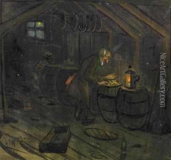Doden Lurar Pa Girigheten Oil Painting - Ivar Arosenius