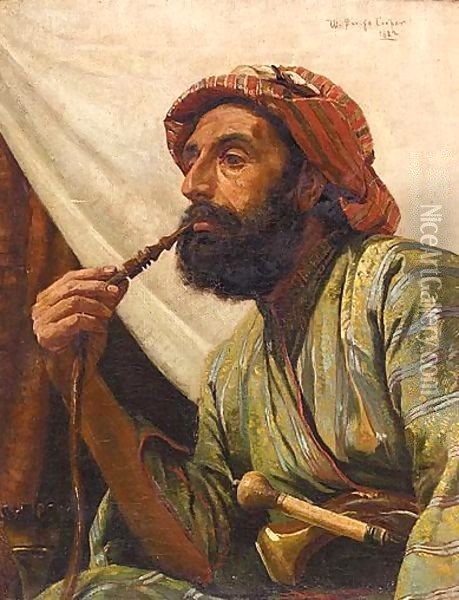 Portrait Of A Man Smoking A Hookah Oil Painting - William Savage Cooper