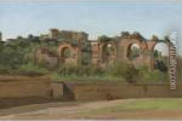 View Of The Ruins Of The Claudian Aqueduct Oil Painting - Jean-Baptiste-Camille Corot