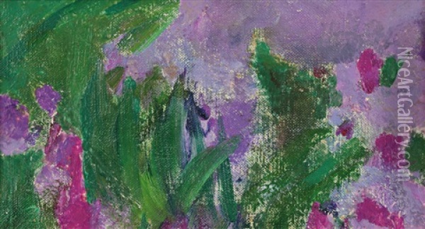 Les Iris Ii - Fragment Oil Painting - Claude Monet