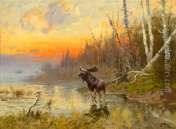 Sunset Oil Painting - John Fery