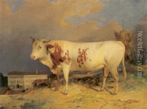 Der Zuchtbulle Vor Einer Meierei Oil Painting - Leopold Brunner the Younger
