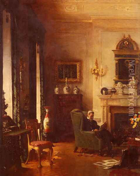 The Grey Drawing-Room Oil Painting - Albert Chevallier Tayler