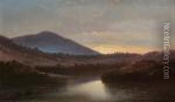 Dusk, Mount Orford And Lake Memphremagog, Quebec Oil Painting - William Raphael