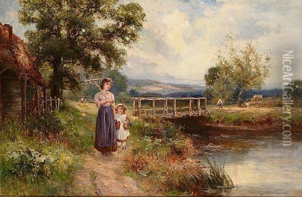 'returning Home' Haytime, Near Bury, Sussex Oil Painting - Ernst Walbourn