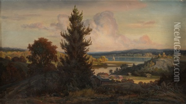 View Over A Summer Landscape Oil Painting - Johan Knutson