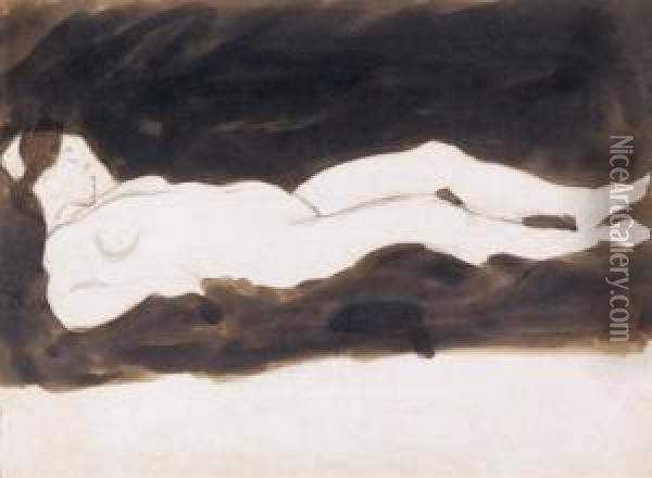 Nude Lying Oil Painting - Karoly Ferenczy