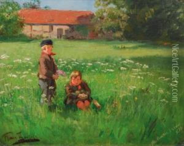 Kinder Auf Der Wiese Oil Painting - Hans Von Bartels