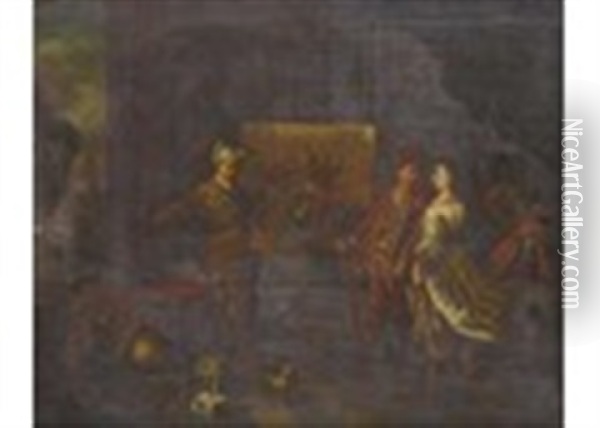 An Artist And Patrons In A Studio Oil Painting - Jean Baptiste Nollekens