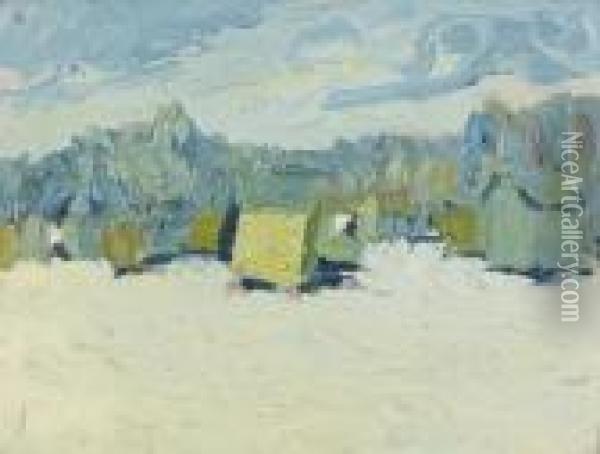 Winterliche Landschaft. Oil Painting - Georges Bouche