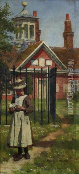 Girl Outside School Gates, Abingdon Oil Painting - William Teulon Blandford Fletcher