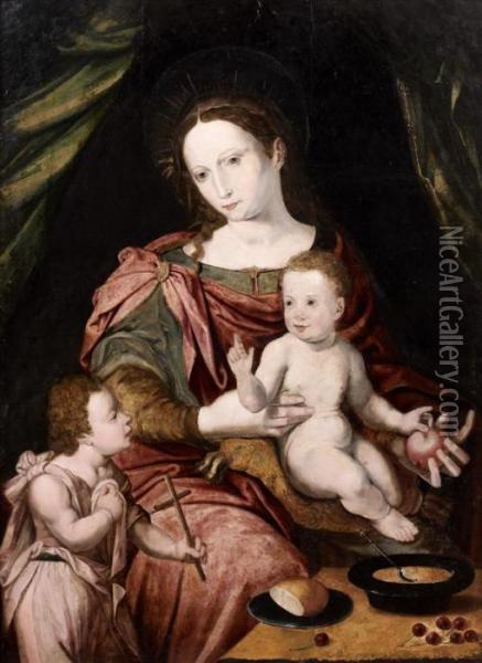 Vierge A L'enfant Aux Cerises Avec Saint Jean-baptiste Oil Painting - Pieter Coecke Van Aelst