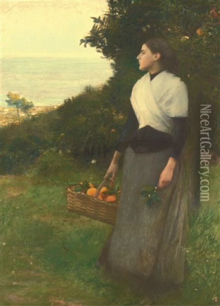 Young Woman In A Garden Of Oranges Oil Painting - Pascal Adolphe Jean Dagnan-Bouveret