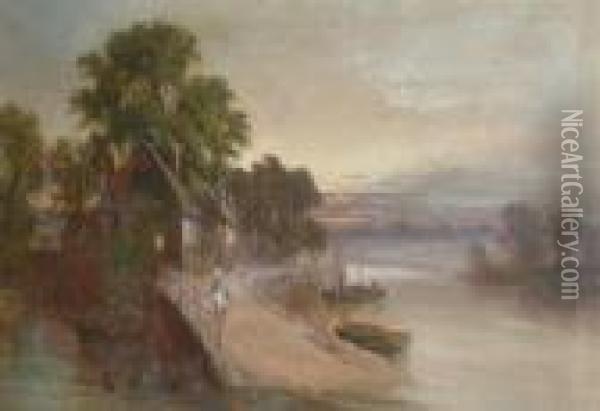 By The Water's Edge At Twilight Oil Painting - Sidney Yates Johnson