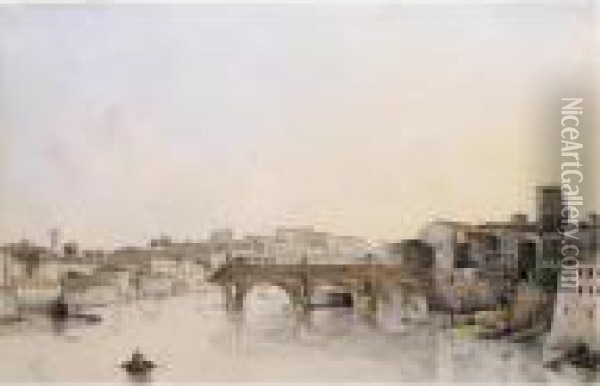 View Of The Tiber And The Ponte Rotto Oil Painting - Victor-Jean Nicolle