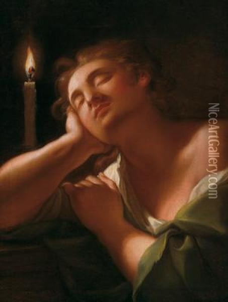 Domenico Corvi Giovinetto Dormiente Alla Luce Di Una Candela Oil Painting - Domenico Corvi