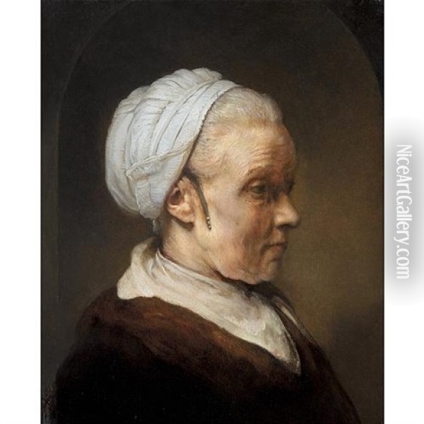 Study Of An Elderly Woman In A White Cap Oil Painting -  Rembrandt van Rijn