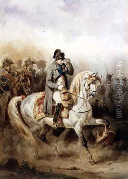 Napoleon on a Grey Horse, 1839 Oil Painting - Joseph-Louis Hippolyte Bellange