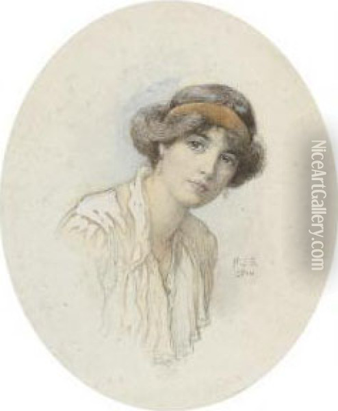 Portrait Of A Woman Believed To Be Violet Clayton Oil Painting - Henry John Stock