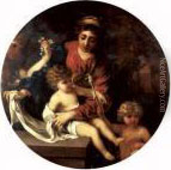 La Vierge A L'enfant Avec Saint Jean-baptiste Et Un Ange Oil Painting - Sebastian Bourdon
