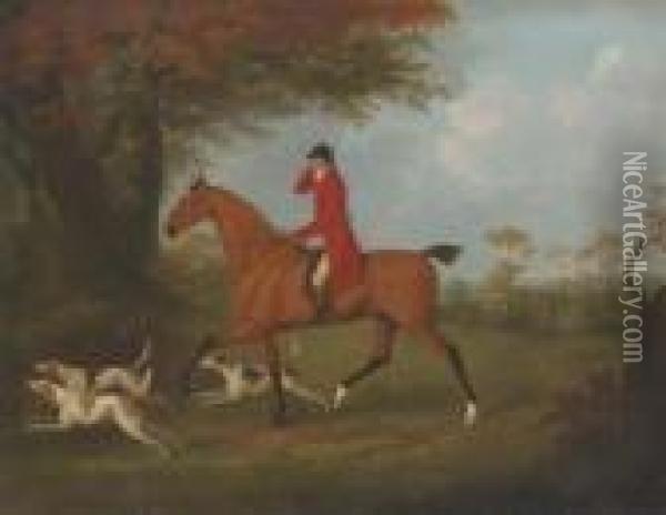 A Huntsman And Hounds Outside A Wood Oil Painting - John Nost Sartorius