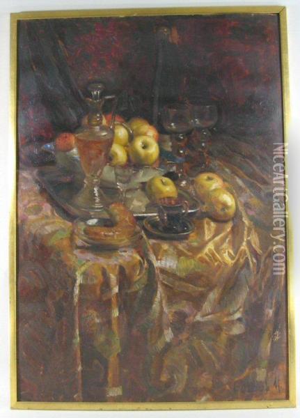 Still Life With Apples Oil Painting - Mariska Bukkerti