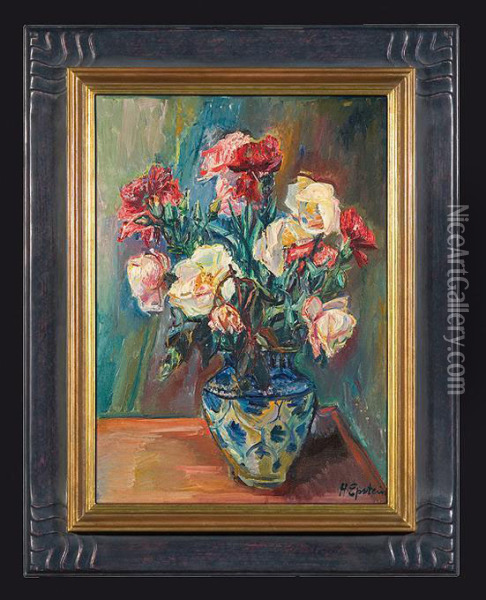 Roses In A Vase Oil Painting - Henri Epstein