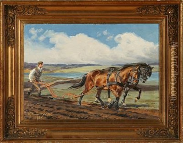 Plough Scene Oil Painting - Karl Frederik Christian Hansen-Reistrup