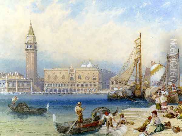 St. Mark's And The Ducal Palace From San Giorgio Maggiore Oil Painting - Myles Birket Foster