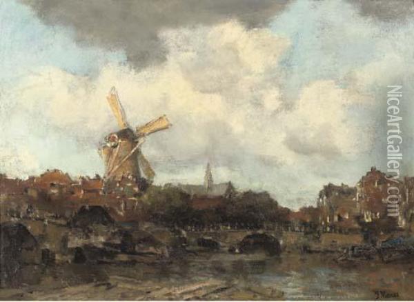 View Of A Dutch City Oil Painting - Jacob Henricus Maris