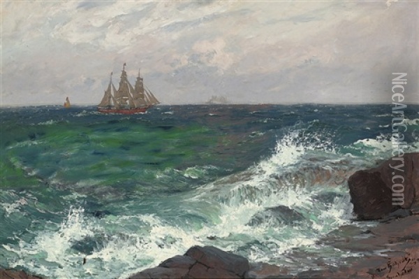 Running Along The Coast Oil Painting - Hans (Johannes) Bohrdt