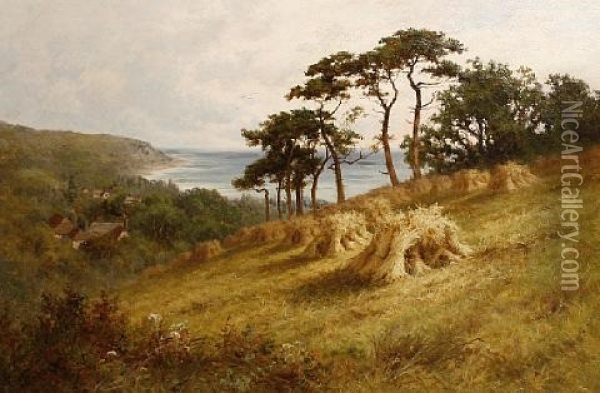 Harvest Time At Fairlight, Sussex Oil Painting - Henry H. Parker
