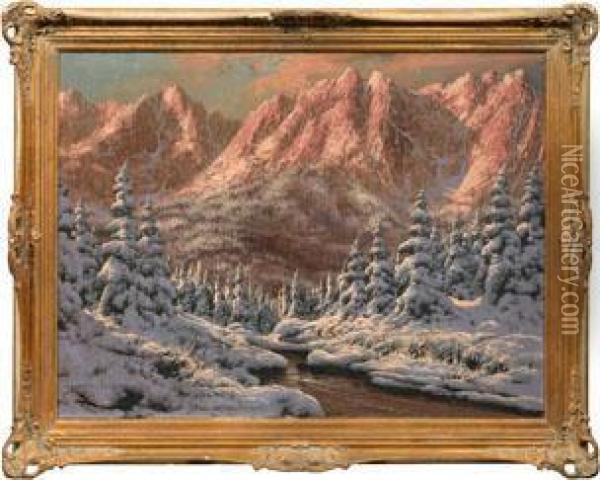 Winterlandschaft Mit Verschneitem Hochgebirgsmassiv Oil Painting - Antal Neogrady
