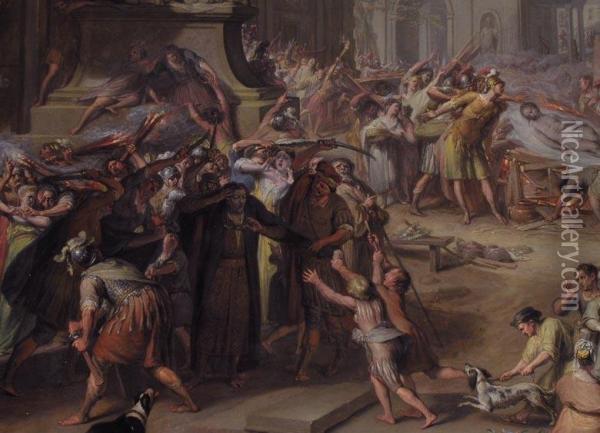 Der Tumult In Rom Nach Casars Oil Painting - Ignatius De Roore