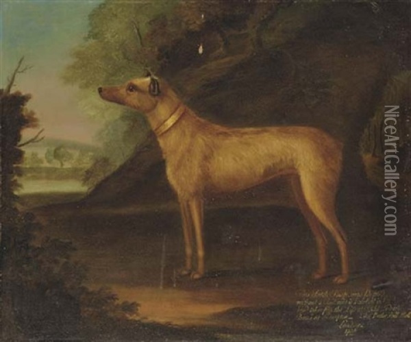 "snap" A Terrier Bitch In A Landscape Oil Painting - Thomas Butler