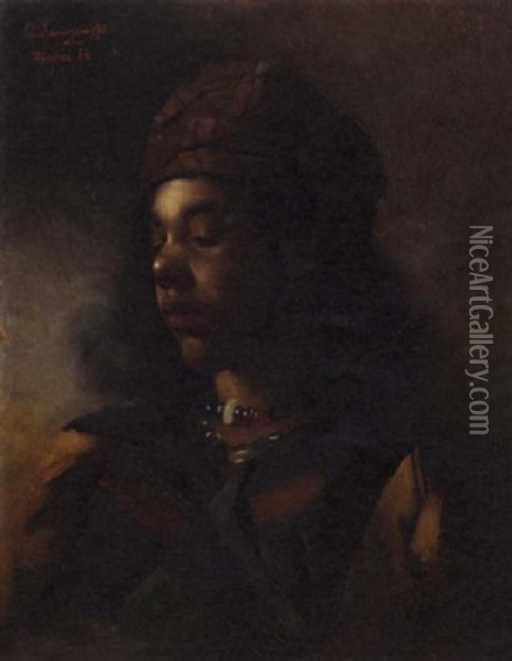 A Young Nubian Girl Oil Painting - Stanislaw Sawiczewski