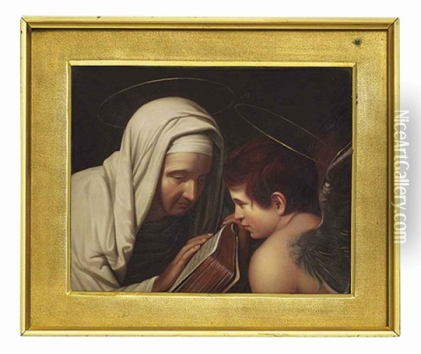 St. Francesca Romana With An Angel Oil Painting - Henry Bone