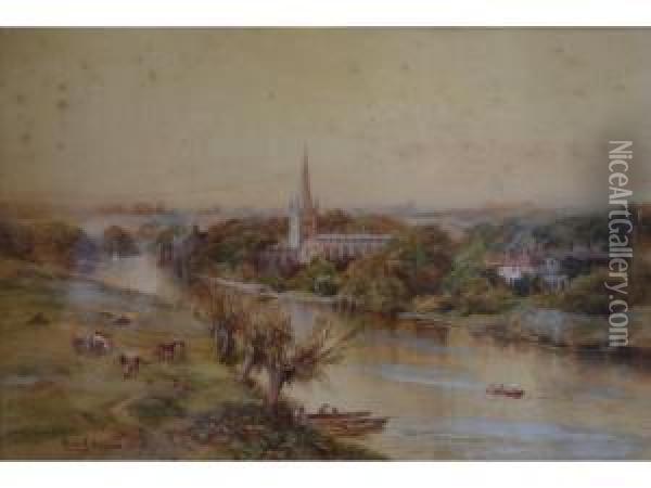 Stratford On Avon Oil Painting - Charles Frederick Allbon