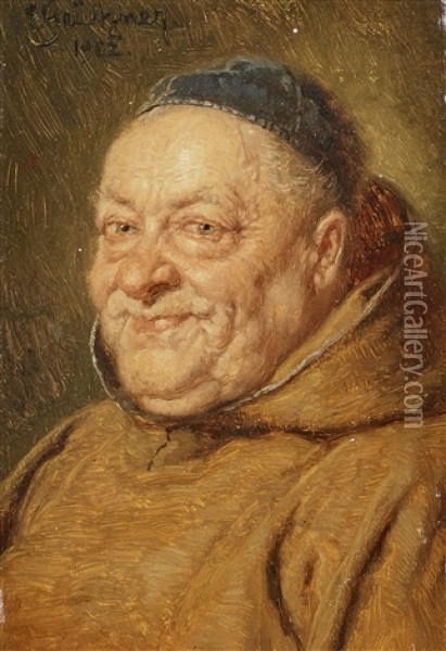 Smiling Monk Oil Painting - Eduard von Gruetzner