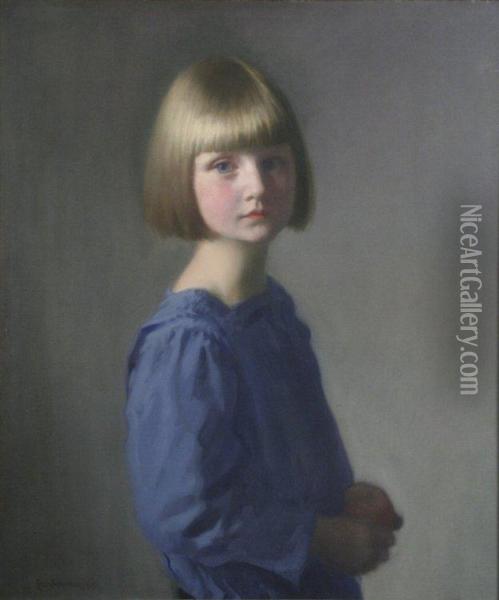 Portrait Of A Girl In A Blue Dress Oil Painting - Louis Ginnett