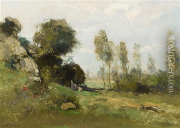 Landschaft Mit Bauerin, Kind Und Ziege Oil Painting - Willem George Frederik Jansen