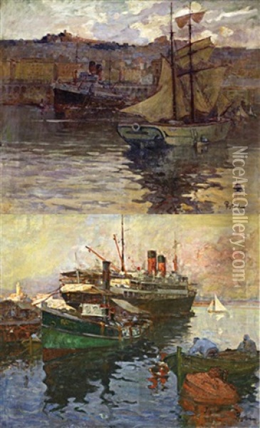Navires Dans Le Port D'alger (various Sizes; 2 Works) Oil Painting - Alexandre Rigotard