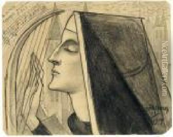 A Nun Playing A Harp Oil Painting - Jan Toorop